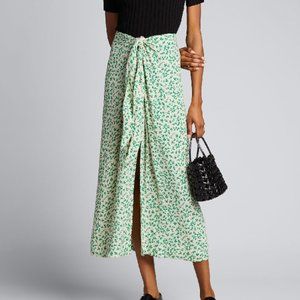 Ganni green floral tie front skirt 34 2